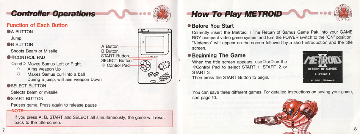 Metroid II instruction manual