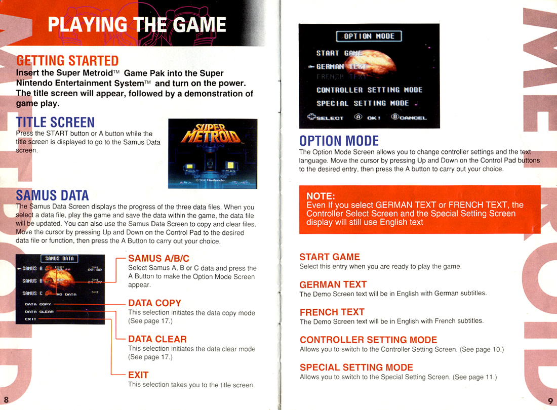 Super Metroid instruction manual (PAL)