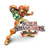 Samus Aran and Super Smash Bros. Brawl logo