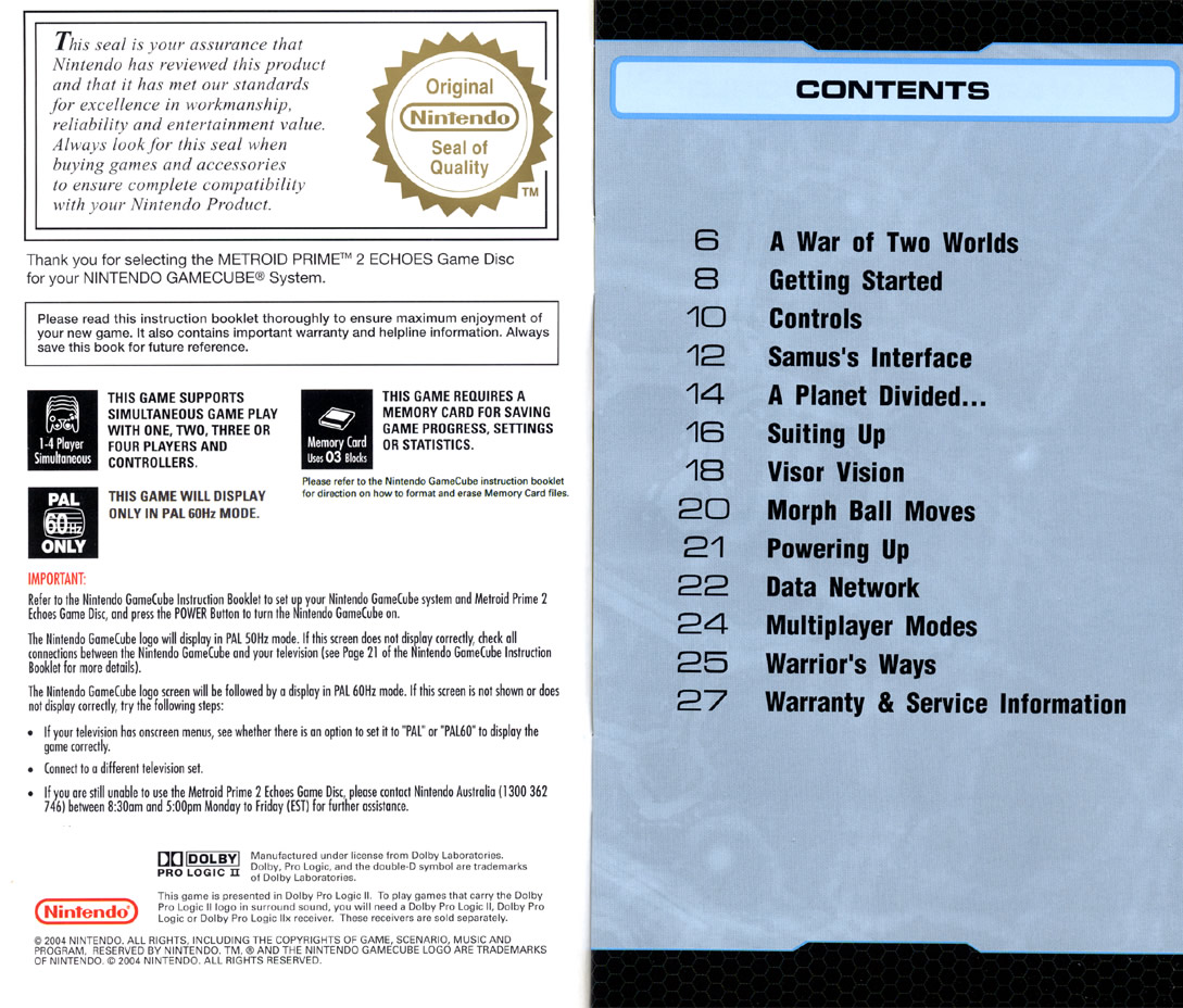 Metroid Prime 2: Echoes Game Manual