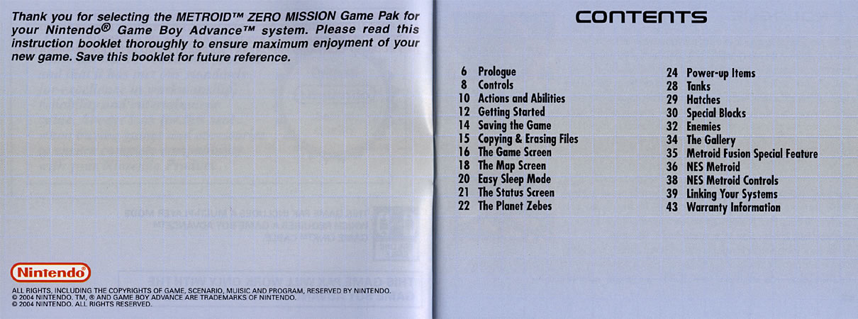 Metroid: Zero Mission instruction manual